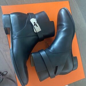 Hermes Black Ankle Boots with Kelly Buckle